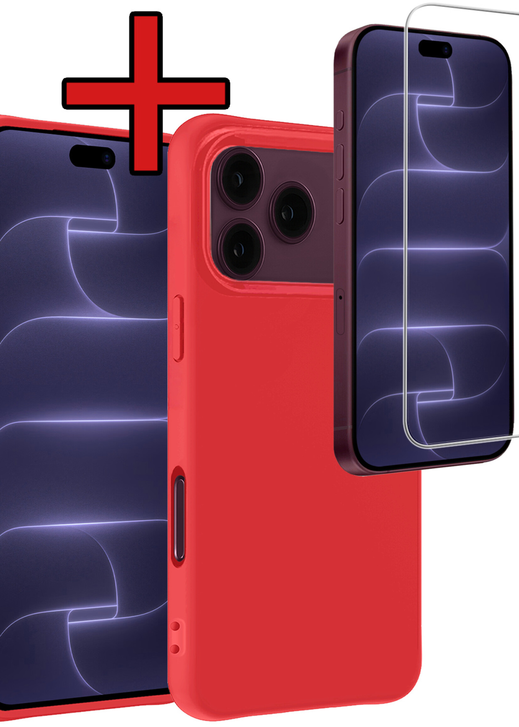 BTH BTH iPhone 18 Pro Max Hoesje Siliconen Met Screenprotector Met Dichte Notch - Rood
