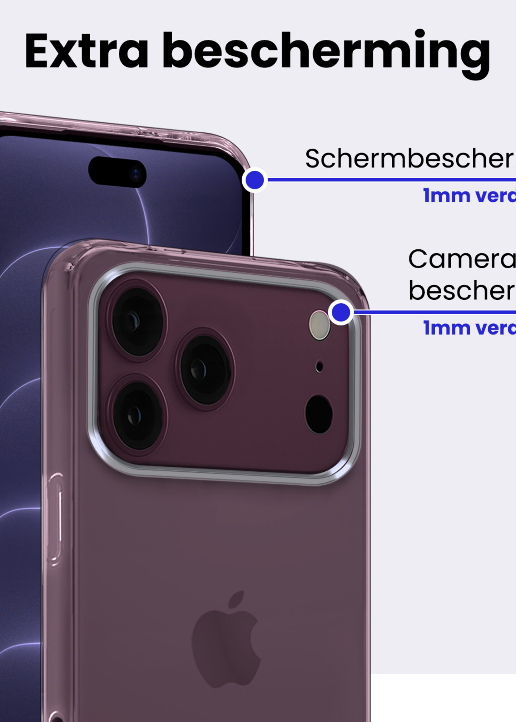 BTH BTH iPhone 18 Pro Max Hoesje Siliconen Met Screenprotector Met Dichte Notch - Transparant