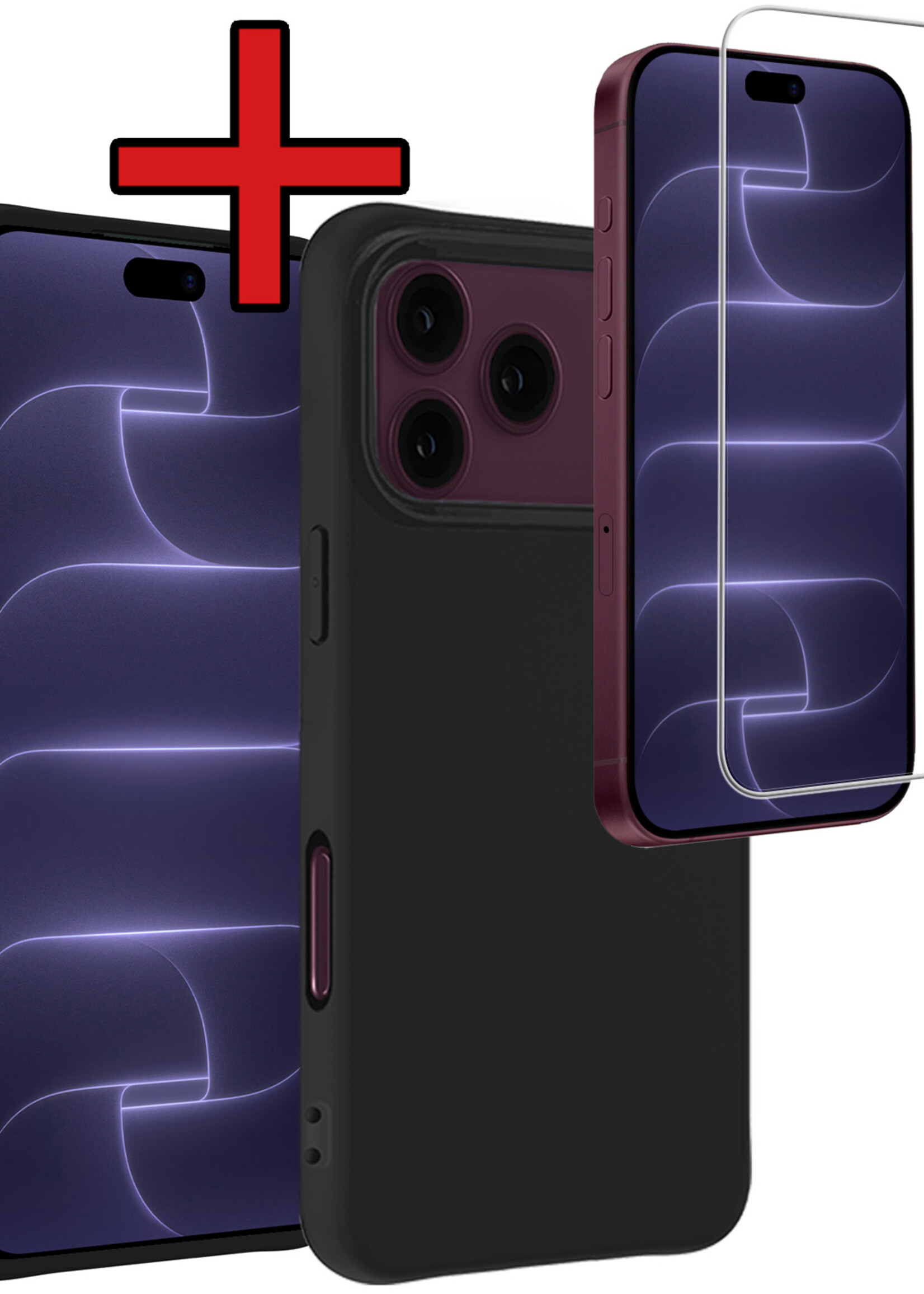 BTH BTH iPhone 18 Pro Max Hoesje Siliconen Met Screenprotector Met Dichte Notch - Zwart