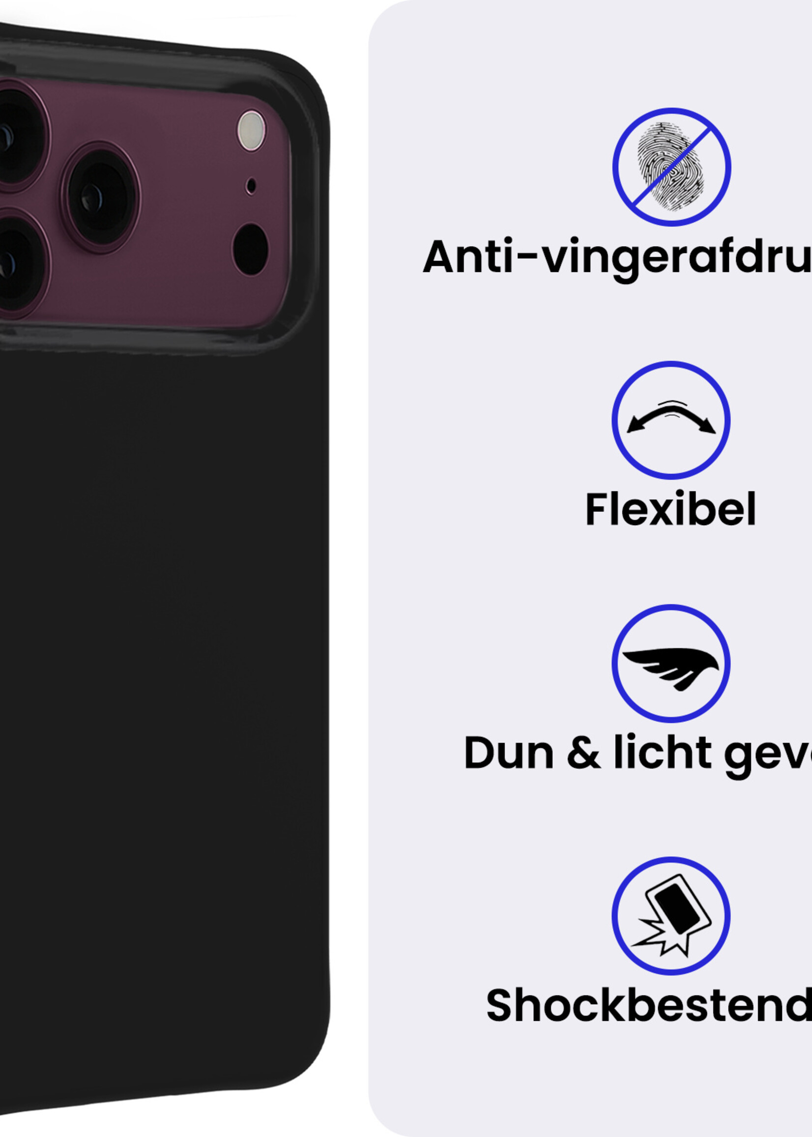 BTH BTH iPhone 18 Pro Max Hoesje Siliconen Met Screenprotector Met Dichte Notch - Zwart