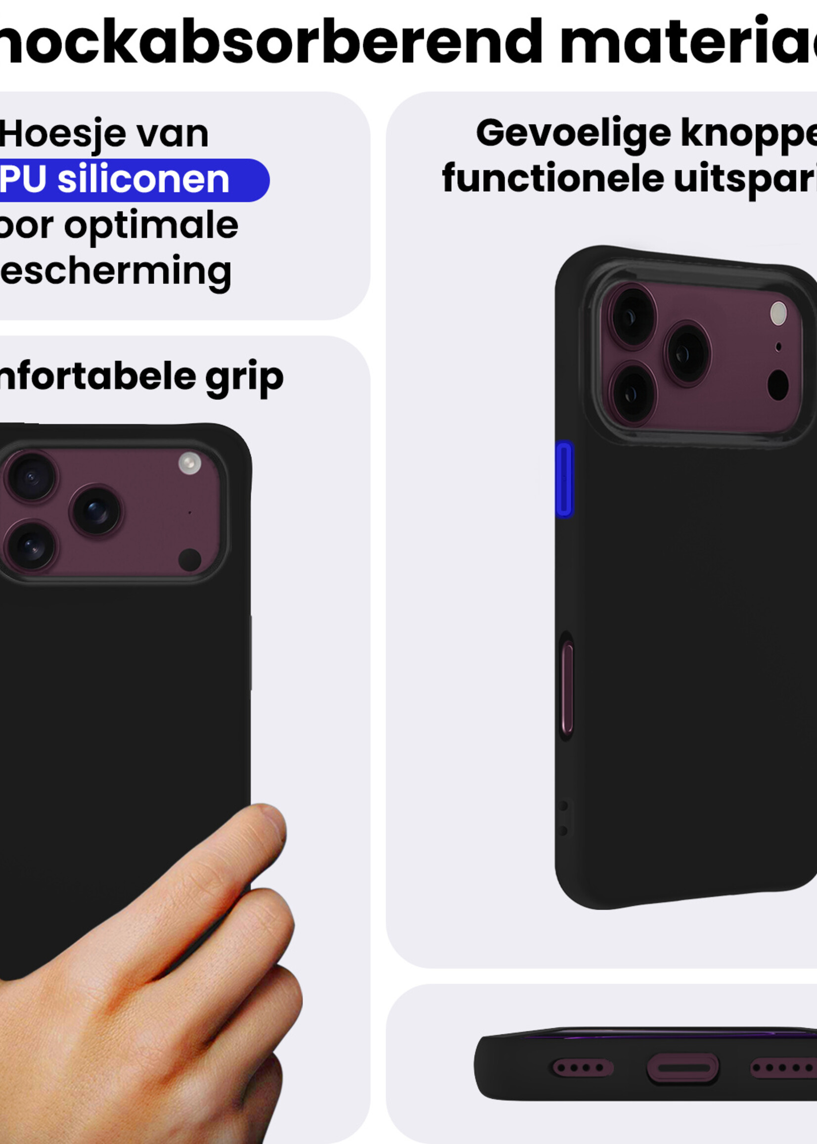 BTH BTH iPhone 18 Pro Max Hoesje Siliconen Met Screenprotector Met Dichte Notch - Zwart