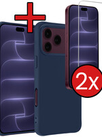 BTH BTH iPhone 18 Pro Max Hoesje Siliconen Met 2x Screenprotector Met Dichte Notch - Donkerblauw