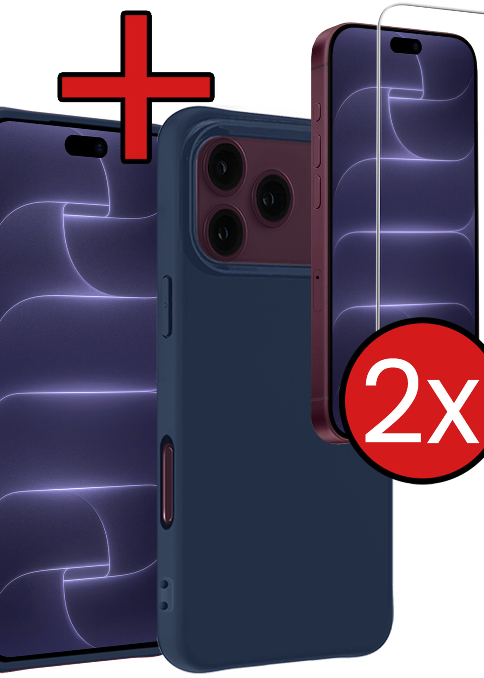 BTH BTH iPhone 18 Pro Max Hoesje Siliconen Met 2x Screenprotector Met Dichte Notch - Donkerblauw