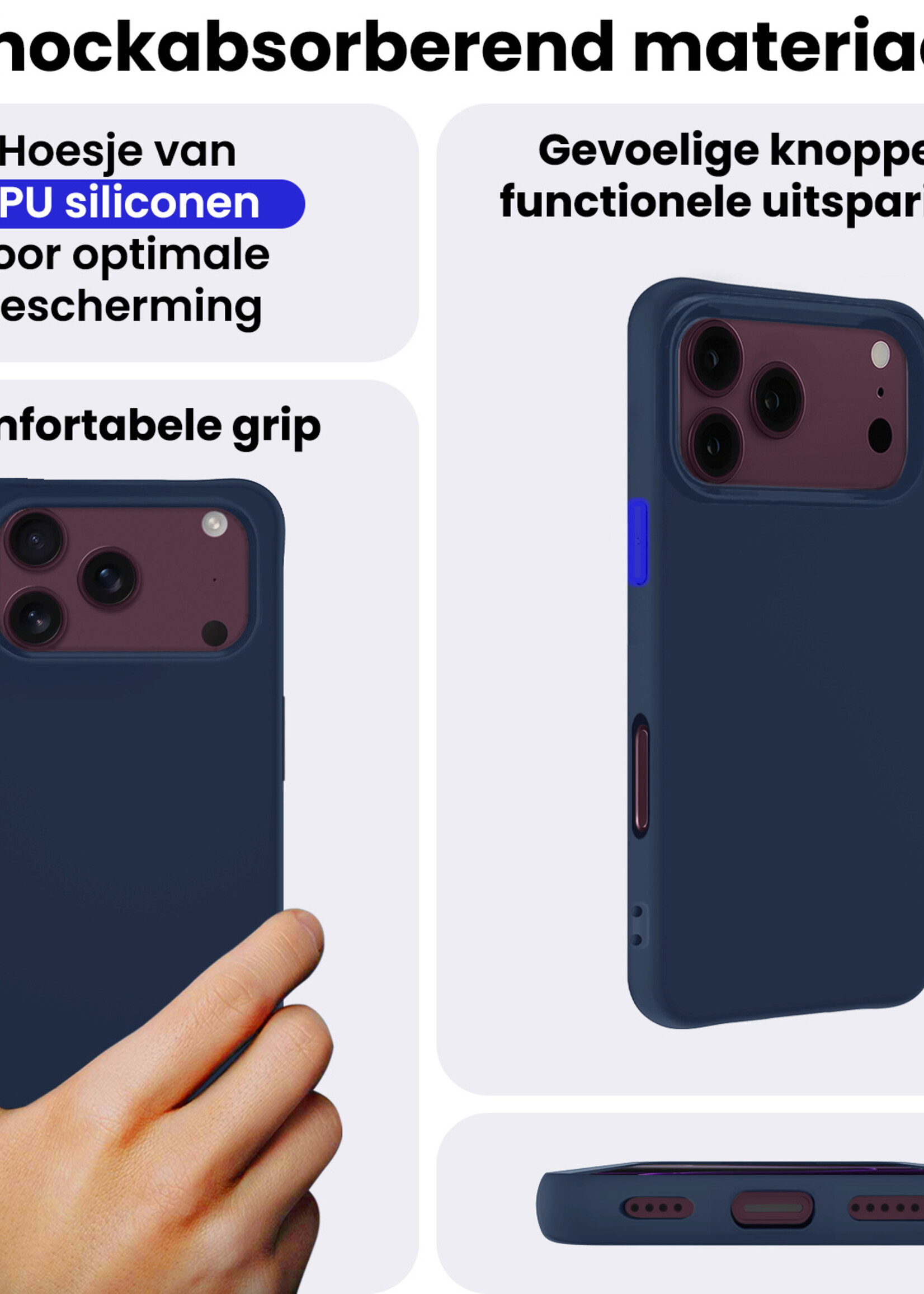 BTH BTH iPhone 18 Pro Max Hoesje Siliconen Met 2x Screenprotector Met Dichte Notch - Donkerblauw