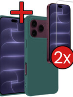 BTH BTH iPhone 18 Pro Max Hoesje Siliconen Met 2x Screenprotector Met Dichte Notch - Donkergroen