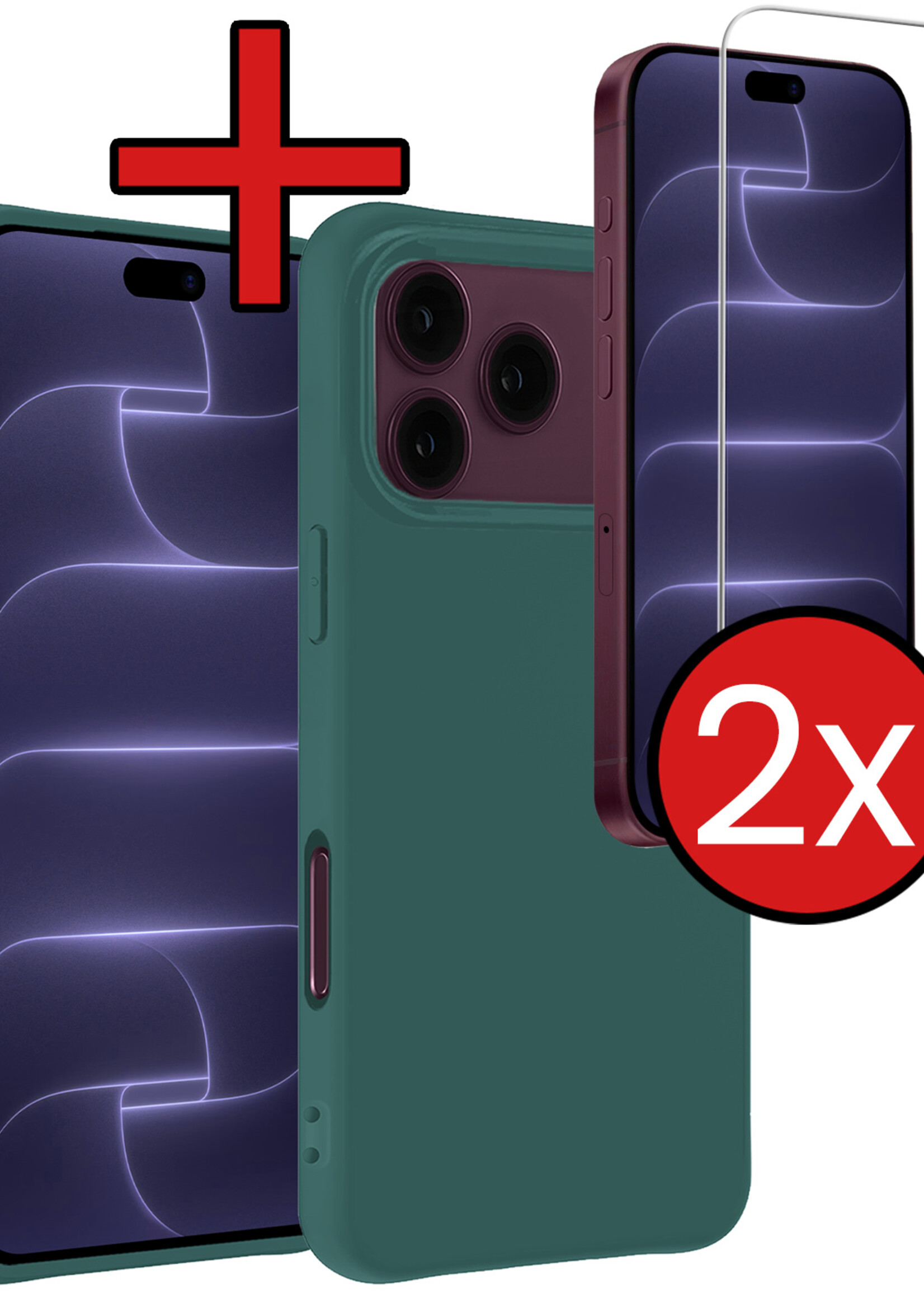 BTH BTH iPhone 18 Pro Max Hoesje Siliconen Met 2x Screenprotector Met Dichte Notch - Donkergroen