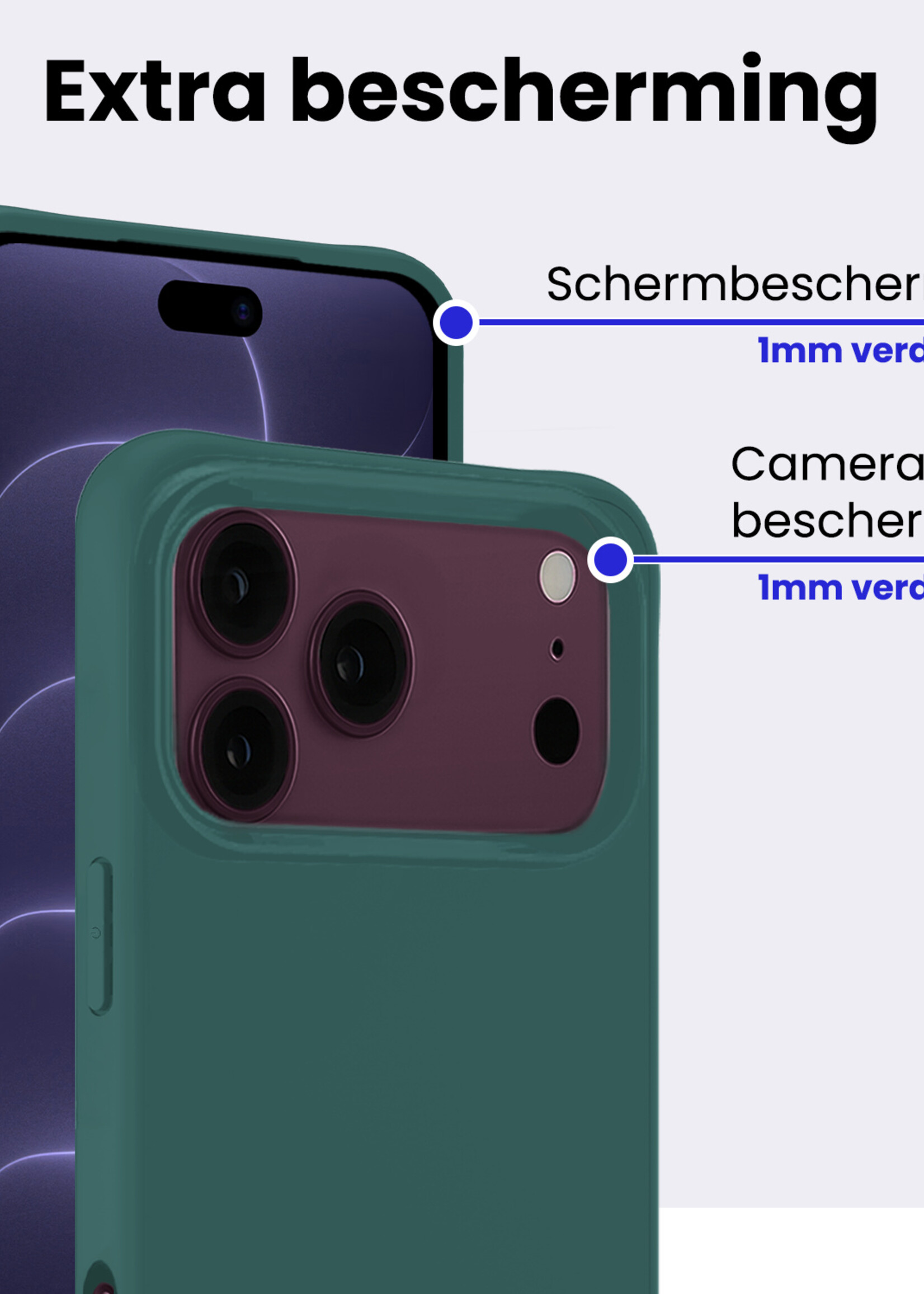 BTH BTH iPhone 18 Pro Max Hoesje Siliconen Met 2x Screenprotector Met Dichte Notch - Donkergroen