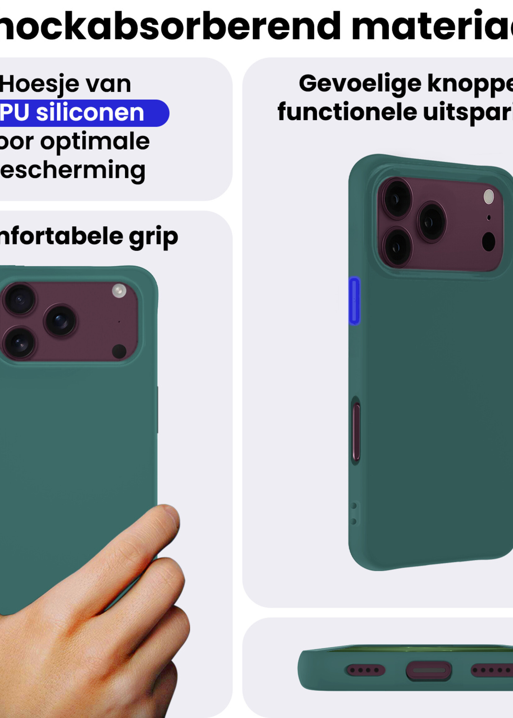 BTH BTH iPhone 18 Pro Max Hoesje Siliconen Met 2x Screenprotector Met Dichte Notch - Donkergroen