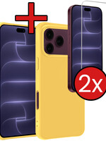 BTH BTH iPhone 18 Pro Max Hoesje Siliconen Met 2x Screenprotector Met Dichte Notch - Geel