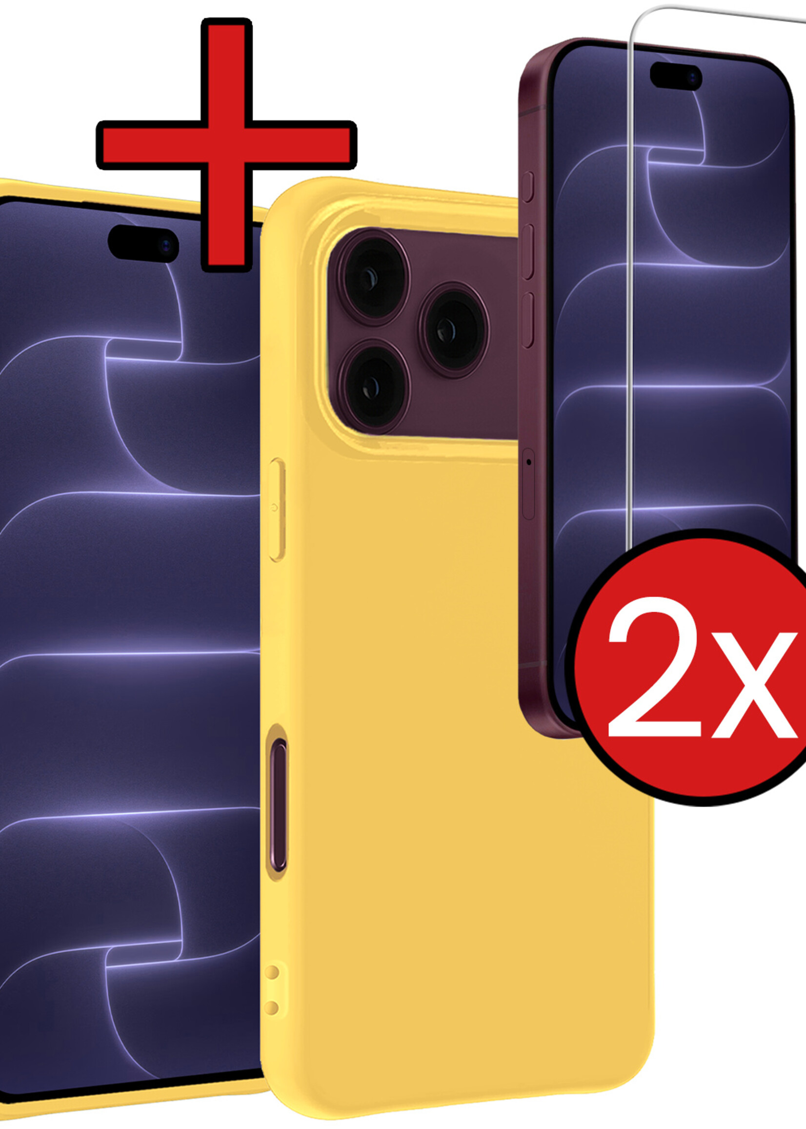 BTH BTH iPhone 18 Pro Max Hoesje Siliconen Met 2x Screenprotector Met Dichte Notch - Geel