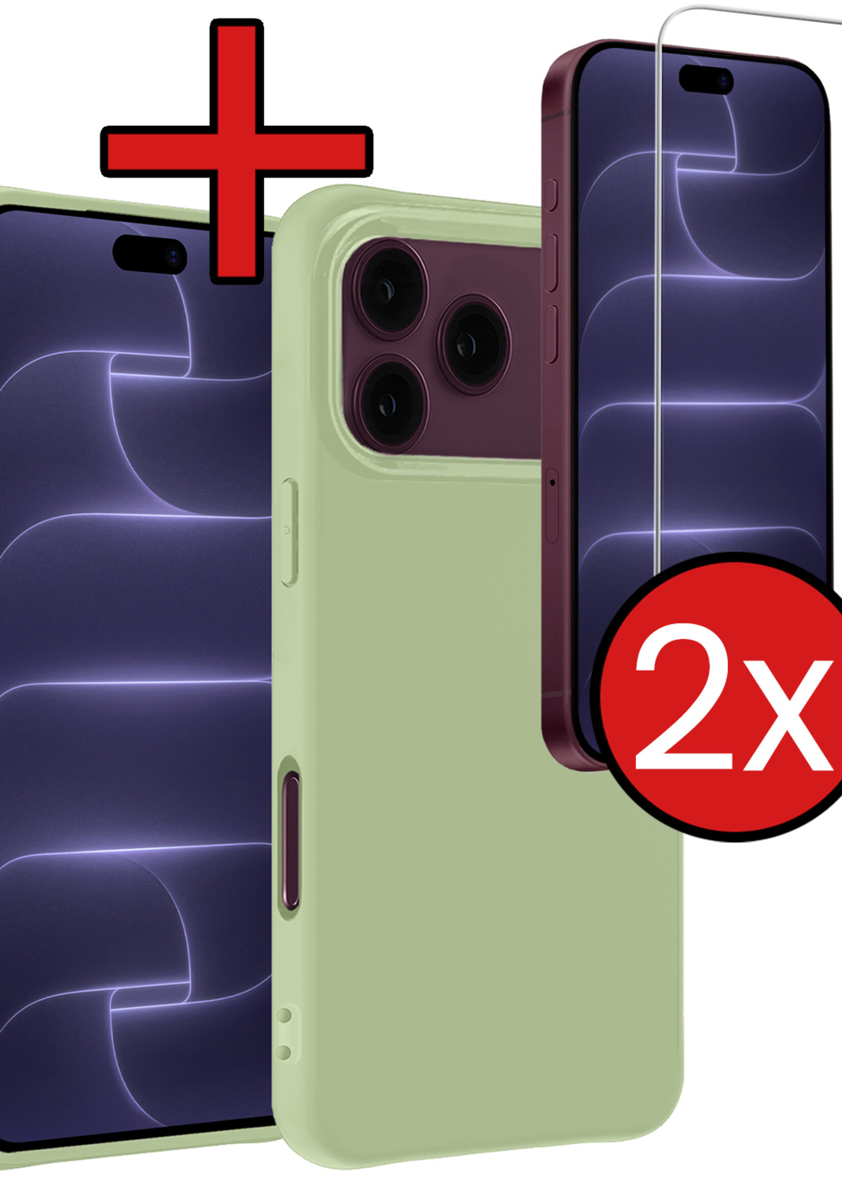 BTH BTH iPhone 18 Pro Max Hoesje Siliconen Met 2x Screenprotector Met Dichte Notch - Groen
