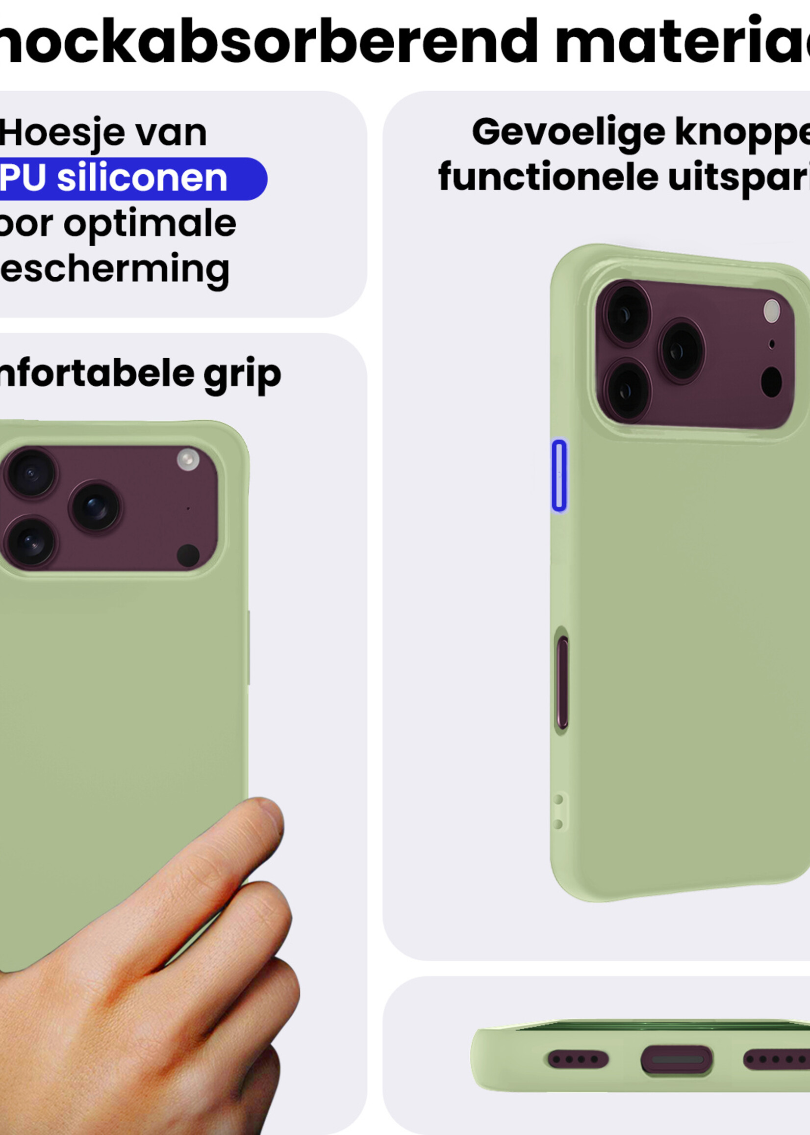 BTH BTH iPhone 18 Pro Max Hoesje Siliconen Met 2x Screenprotector Met Dichte Notch - Groen