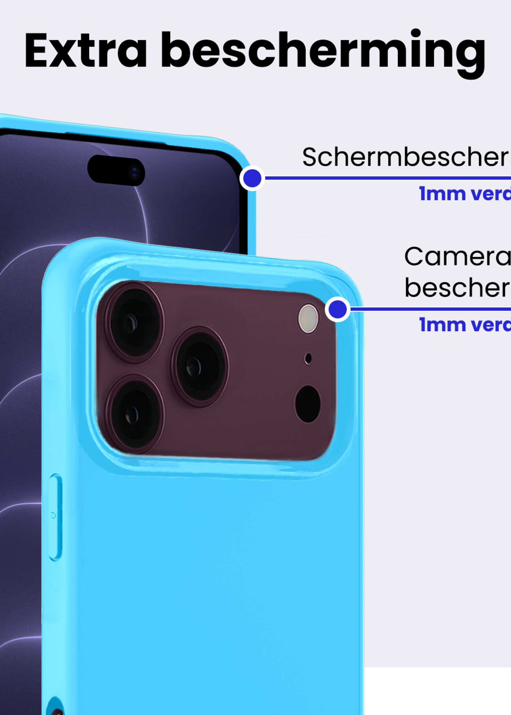 BTH BTH iPhone 18 Pro Max Hoesje Siliconen Met 2x Screenprotector Met Dichte Notch - Lichtblauw