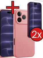 BTH BTH iPhone 18 Pro Max Hoesje Siliconen Met 2x Screenprotector Met Dichte Notch - Lichtroze