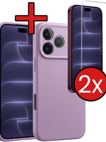 BTH BTH iPhone 18 Pro Max Hoesje Siliconen Met 2x Screenprotector Met Dichte Notch - Lila