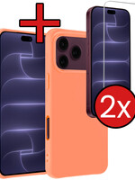 BTH BTH iPhone 18 Pro Max Hoesje Siliconen Met 2x Screenprotector Met Dichte Notch - Perzik