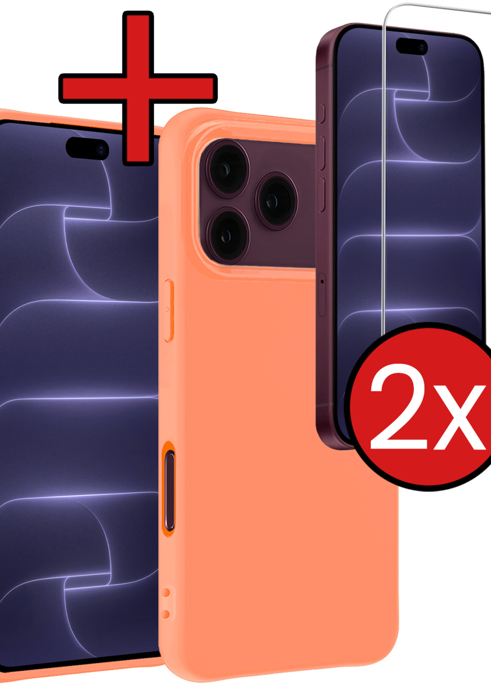 BTH BTH iPhone 18 Pro Max Hoesje Siliconen Met 2x Screenprotector Met Dichte Notch - Perzik