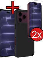 BTH BTH iPhone 18 Pro Max Hoesje Siliconen Met 2x Screenprotector Met Dichte Notch - Zwart