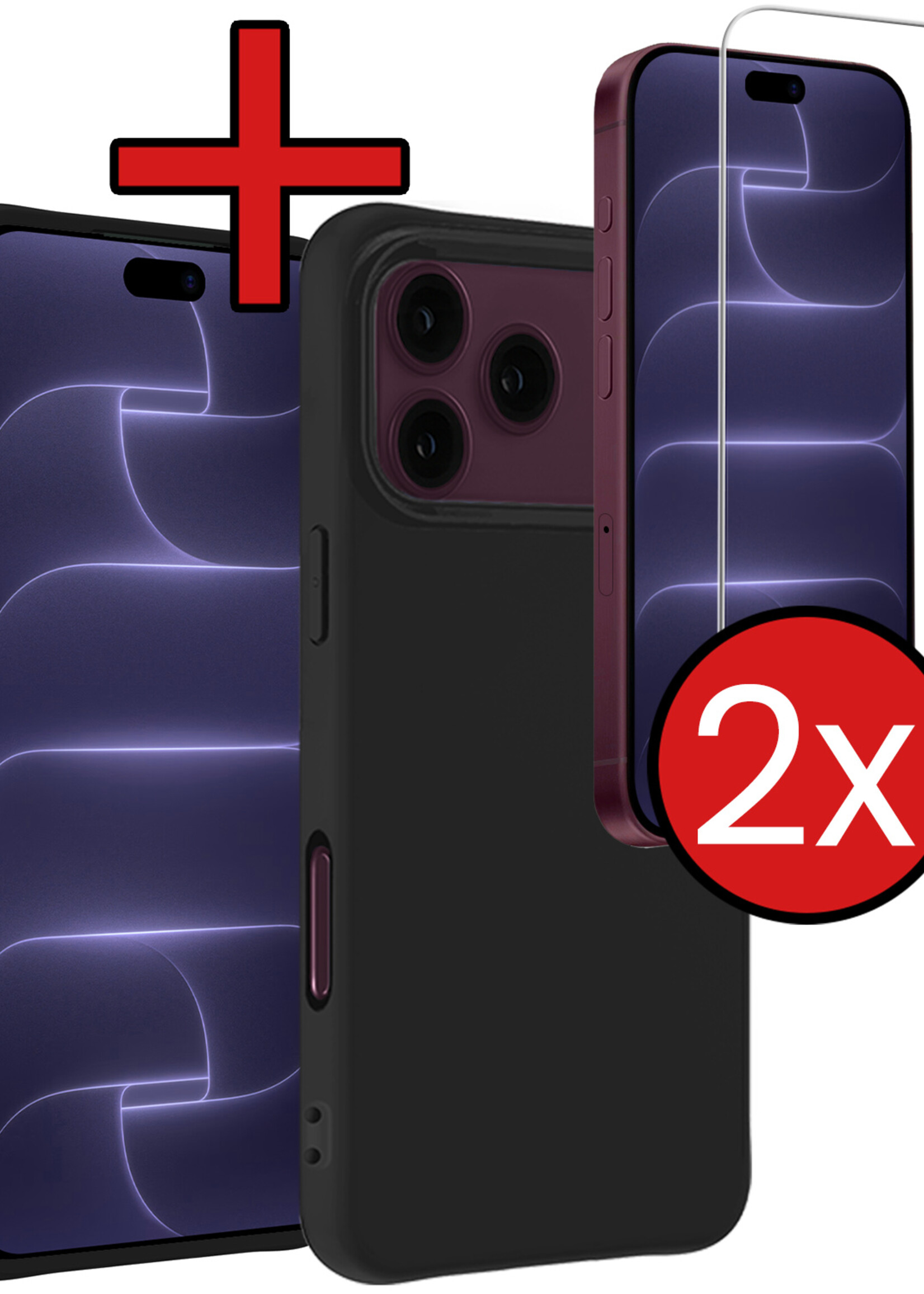 BTH BTH iPhone 18 Pro Max Hoesje Siliconen Met 2x Screenprotector Met Dichte Notch - Zwart