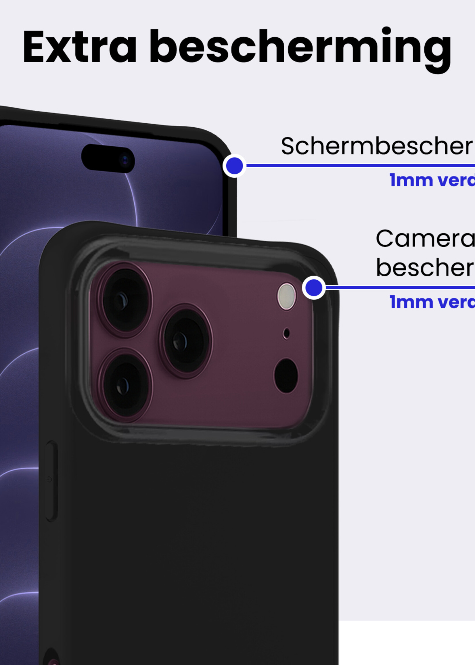 BTH BTH iPhone 18 Pro Max Hoesje Siliconen Met 2x Screenprotector Met Dichte Notch - Zwart