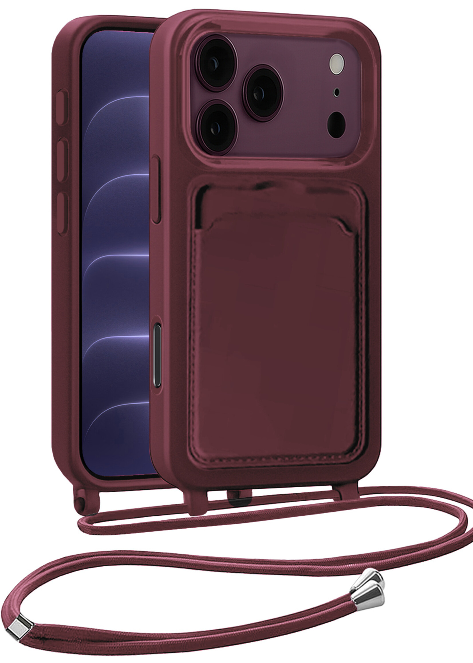 BTH BTH iPhone 18 Pro Hoesje Pashouder met Koord - Aubergine