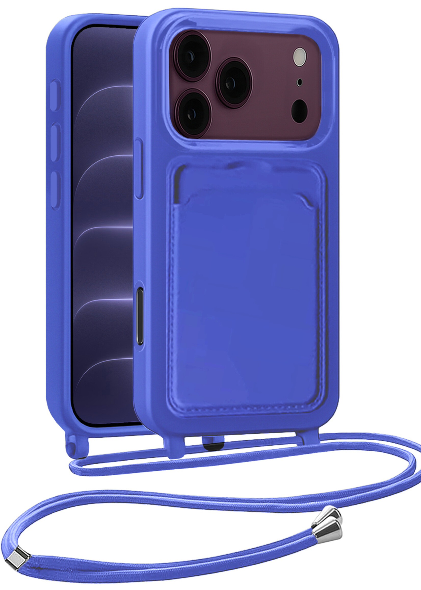 BTH BTH iPhone 18 Pro Hoesje Pashouder met Koord - Fel Blauw