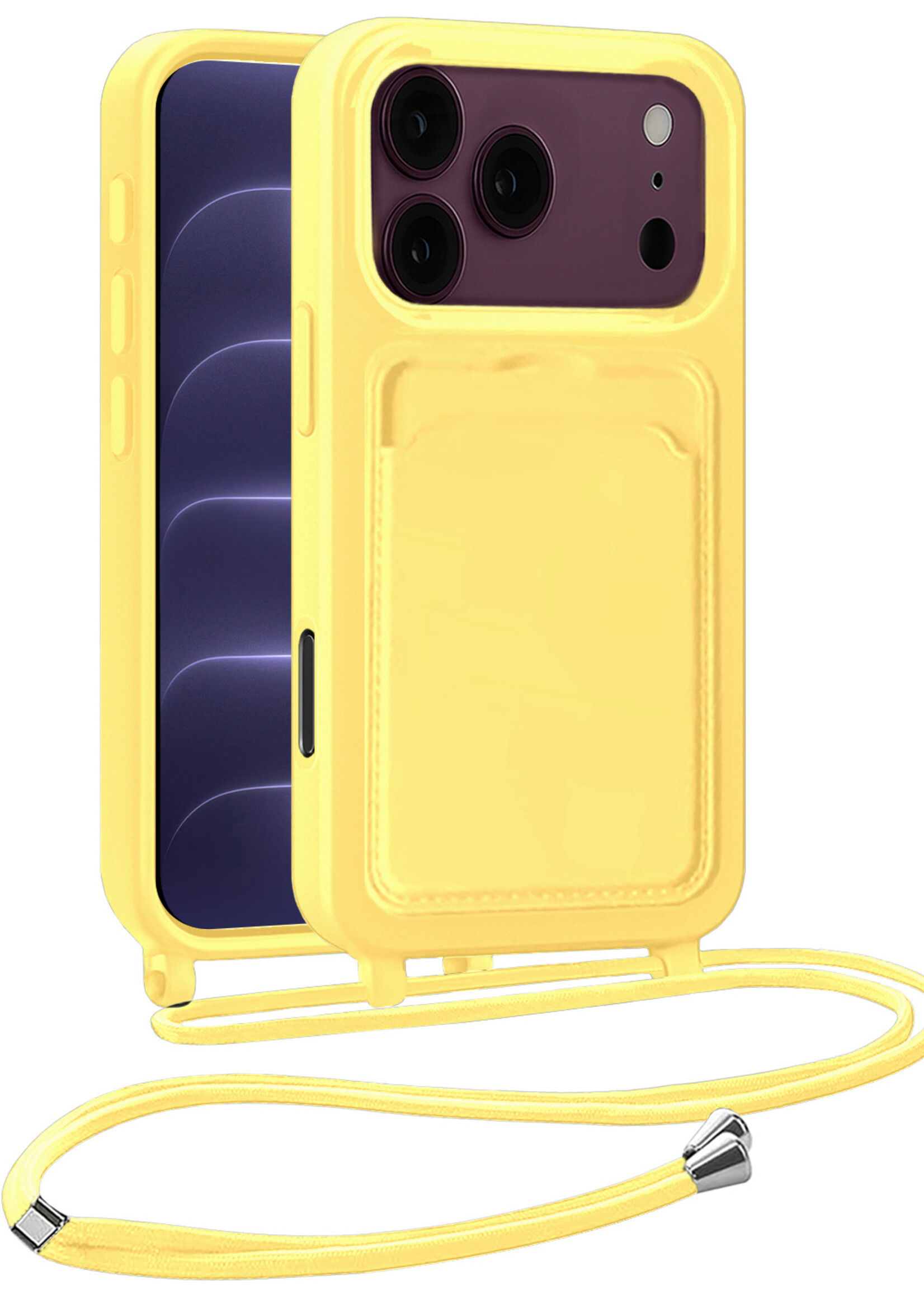 BTH BTH iPhone 18 Pro Hoesje Pashouder met Koord - Geel