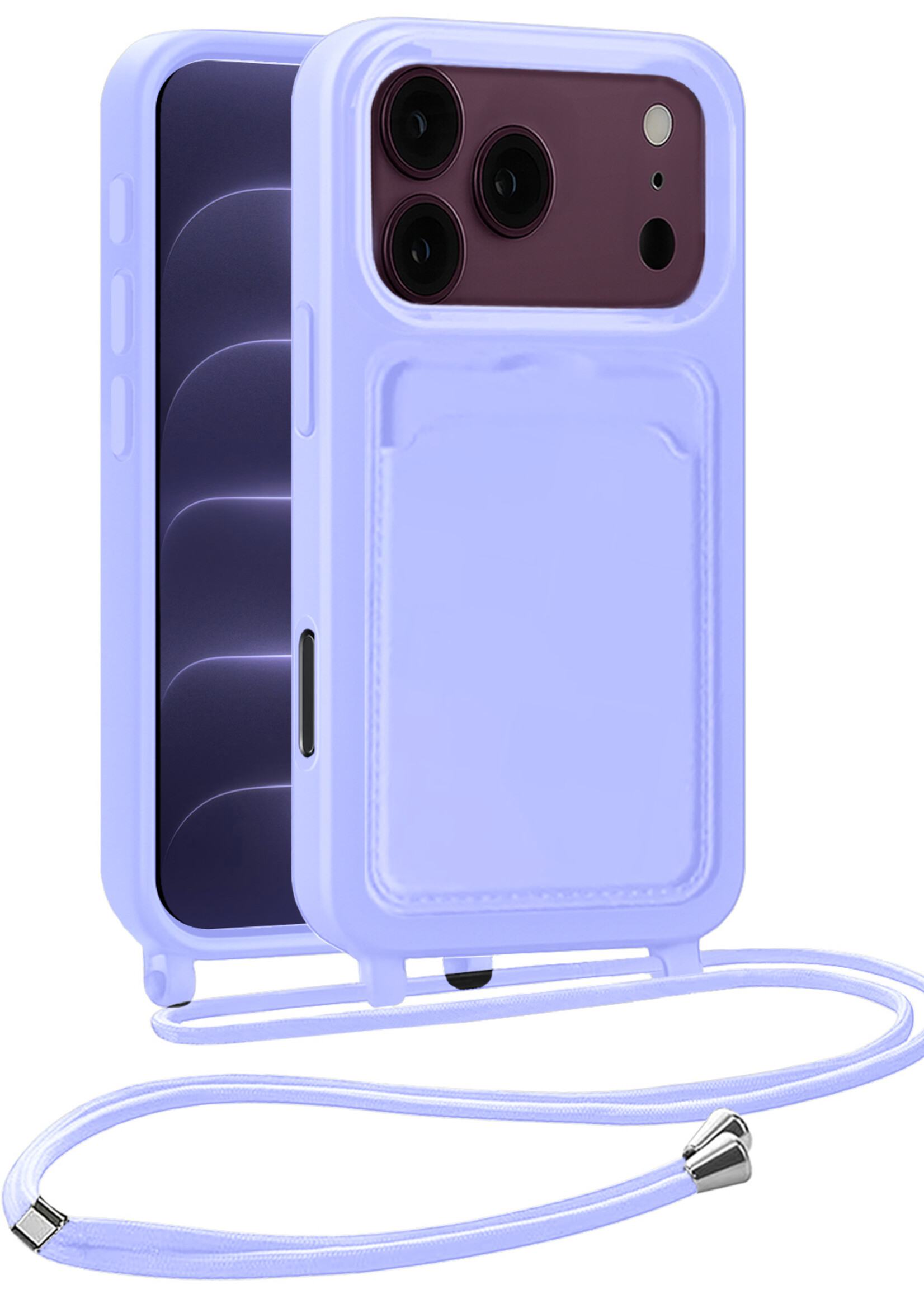 BTH BTH iPhone 18 Pro Hoesje Pashouder met Koord - Lila