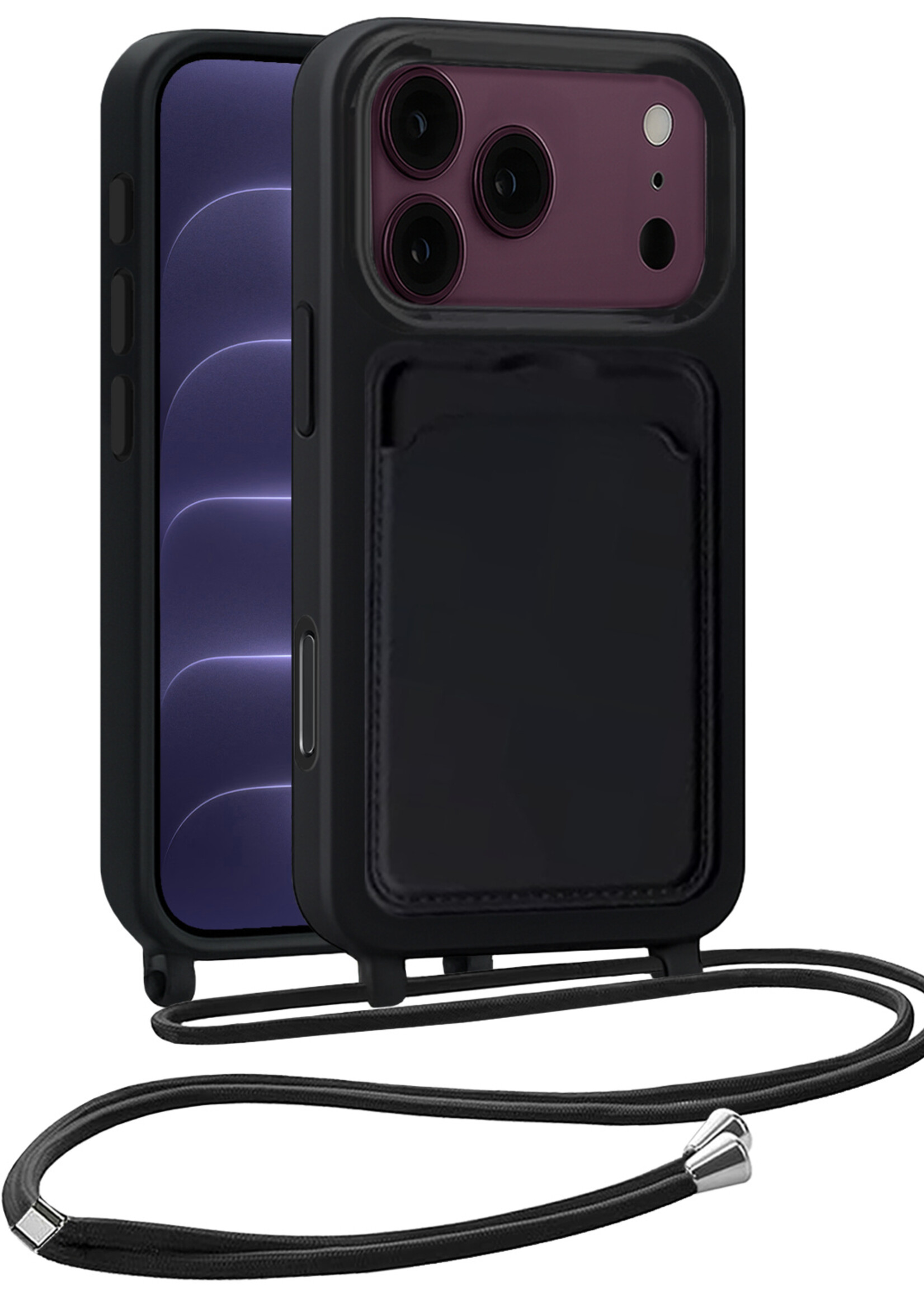 BTH BTH iPhone 18 Pro Hoesje Pashouder met Koord - Zwart