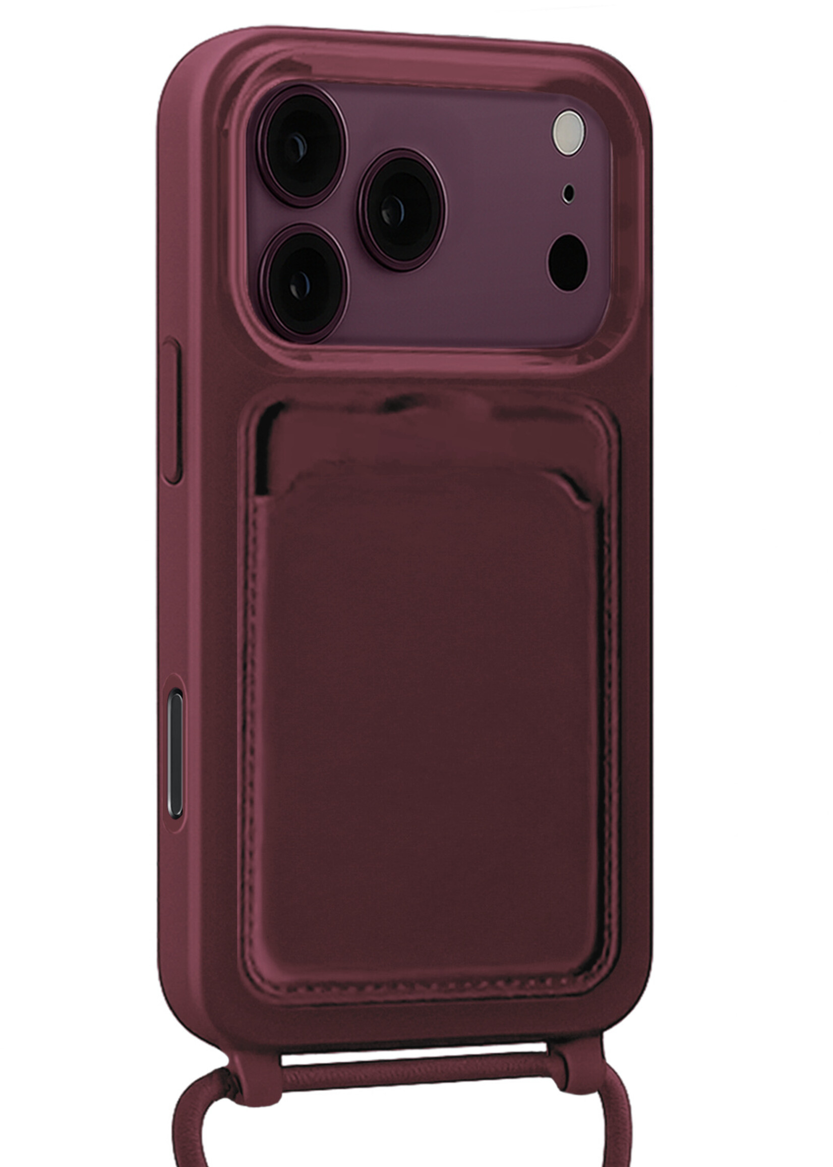 BTH BTH iPhone 18 Pro Max Hoesje Pashouder met Koord - Aubergine