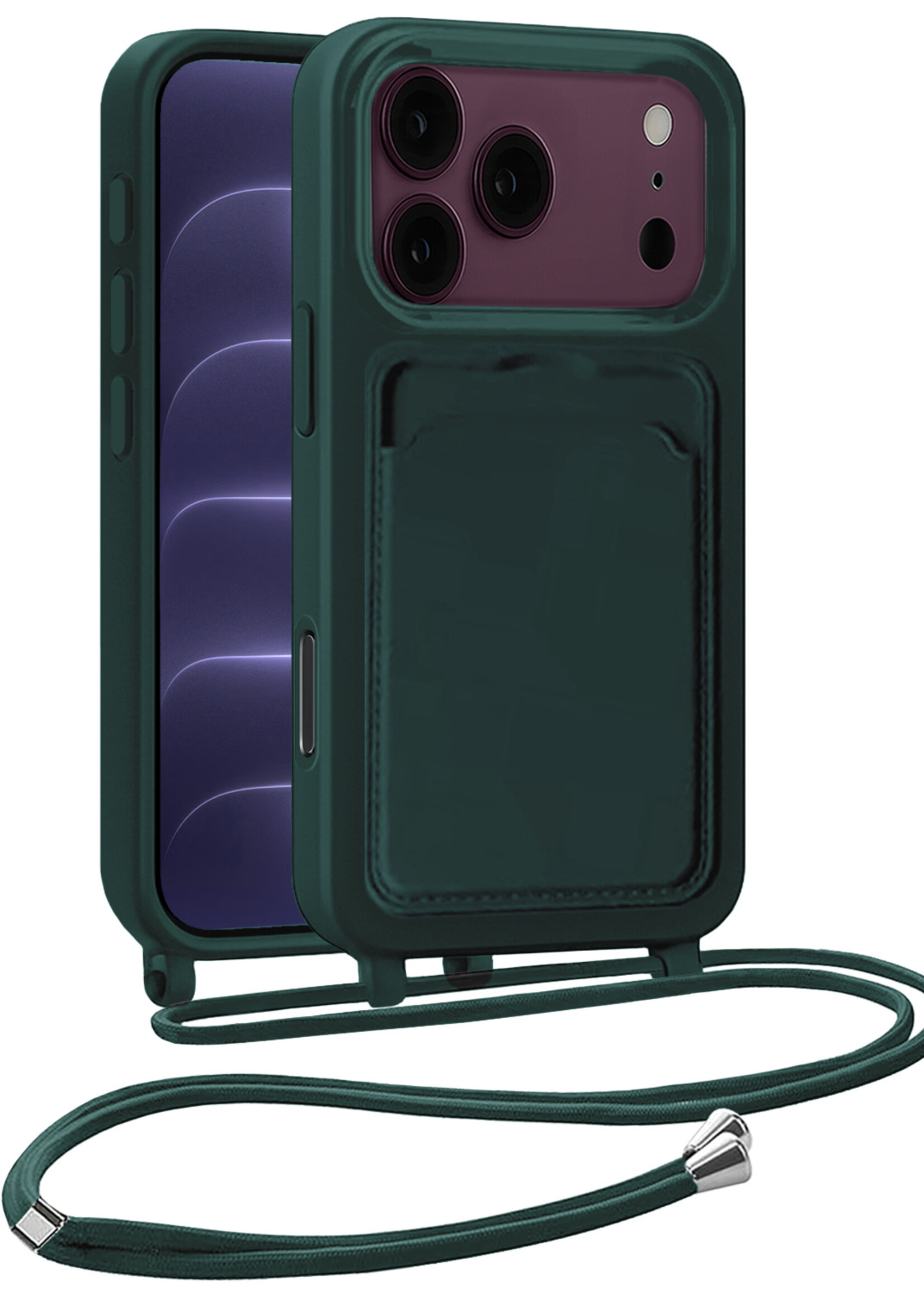 BTH BTH iPhone 18 Pro Max Hoesje Pashouder met Koord - Donkergroen