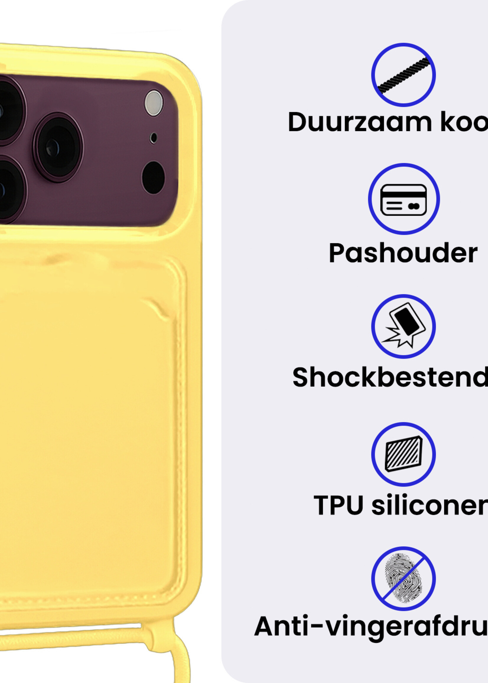 BTH BTH iPhone 18 Pro Max Hoesje Pashouder met Koord - Geel