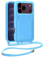 BTH BTH iPhone 18 Pro Max Hoesje Pashouder met Koord - Lichtblauw