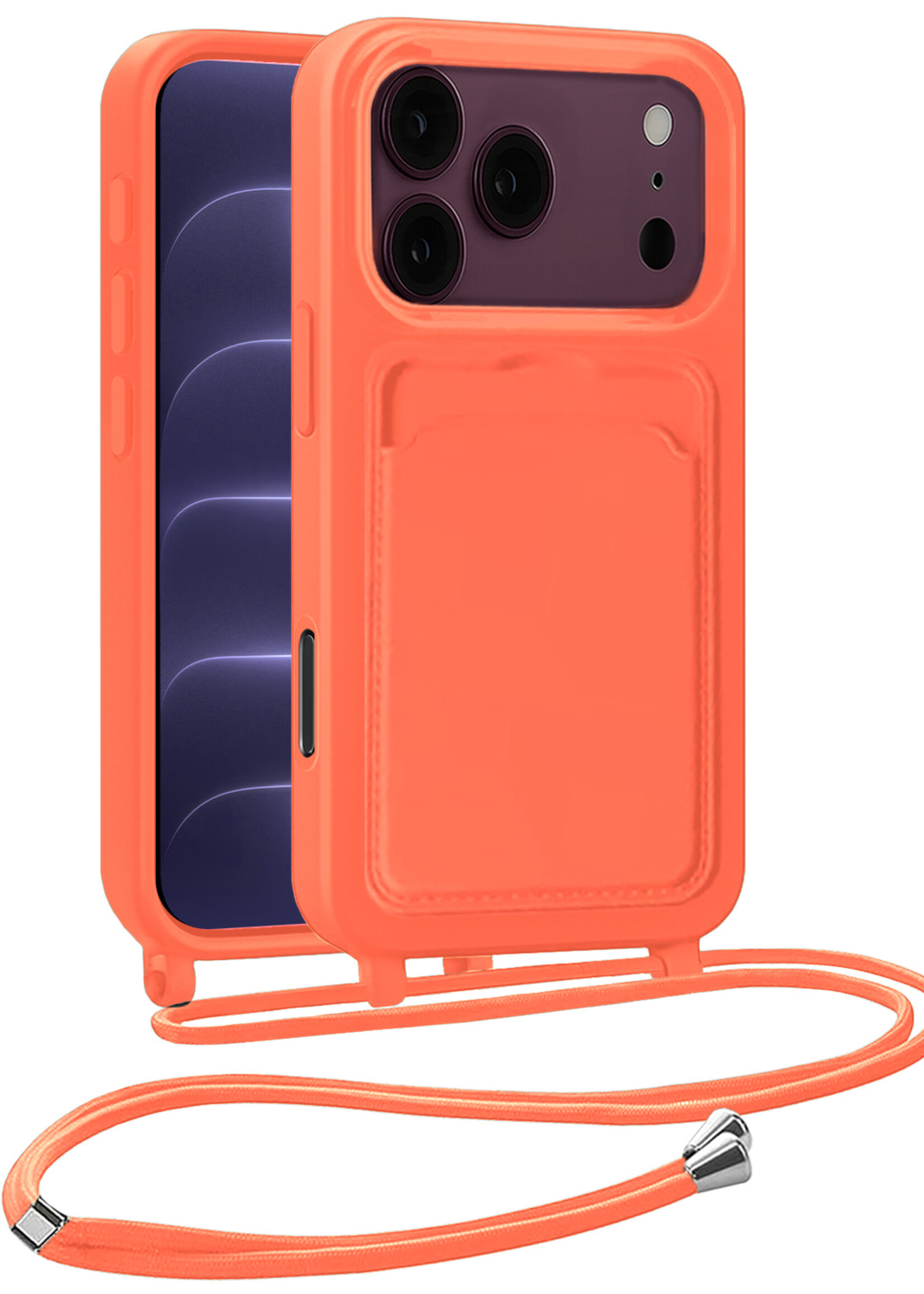 BTH BTH iPhone 18 Pro Max Hoesje Pashouder met Koord - Papaya