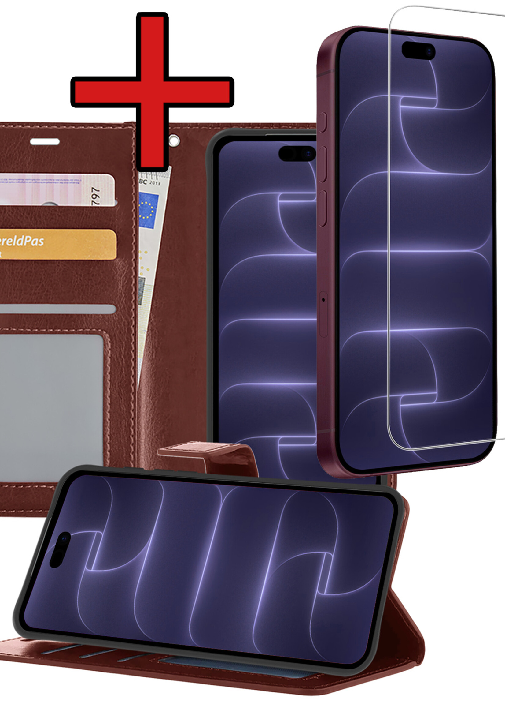 BTH BTH iPhone 18 Pro Hoesje Bookcase Met Screenprotector - Bruin