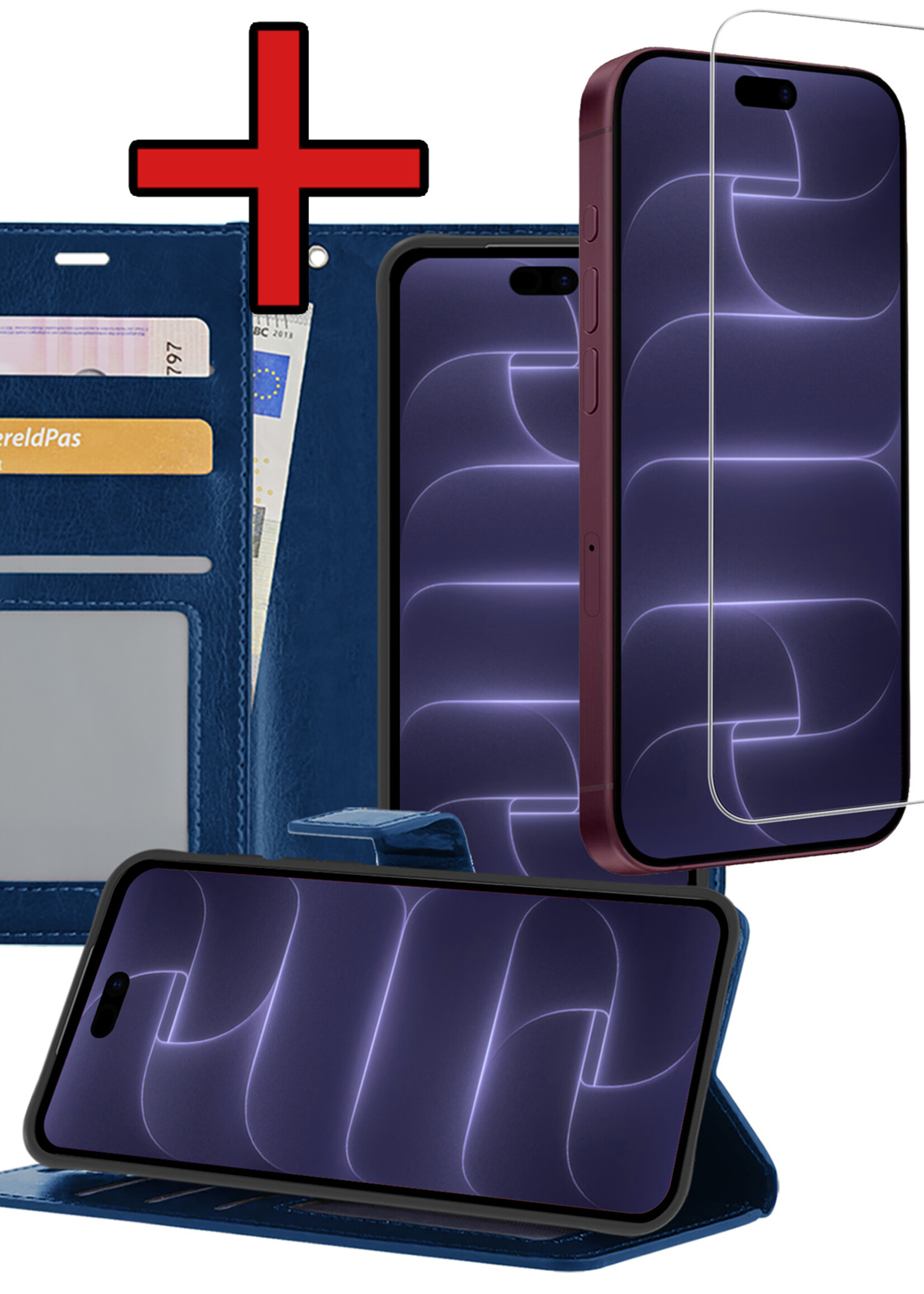 BTH BTH iPhone 18 Pro Hoesje Bookcase Met Screenprotector - Donkerblauw