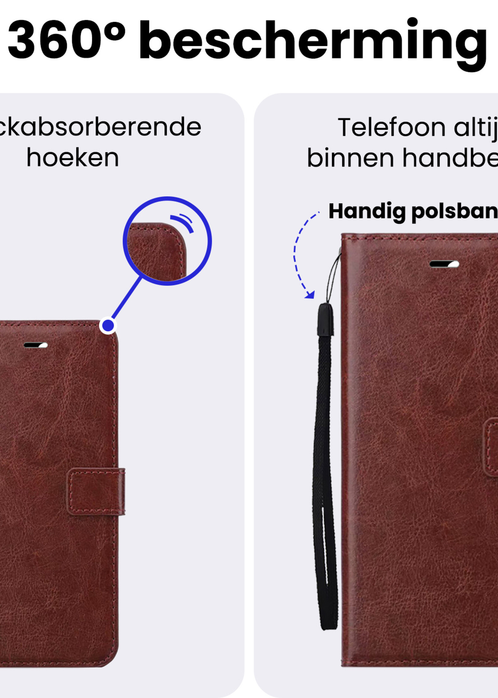 BTH BTH iPhone 18 Pro Hoesje Bookcase Met 2x Screenprotector - Bruin