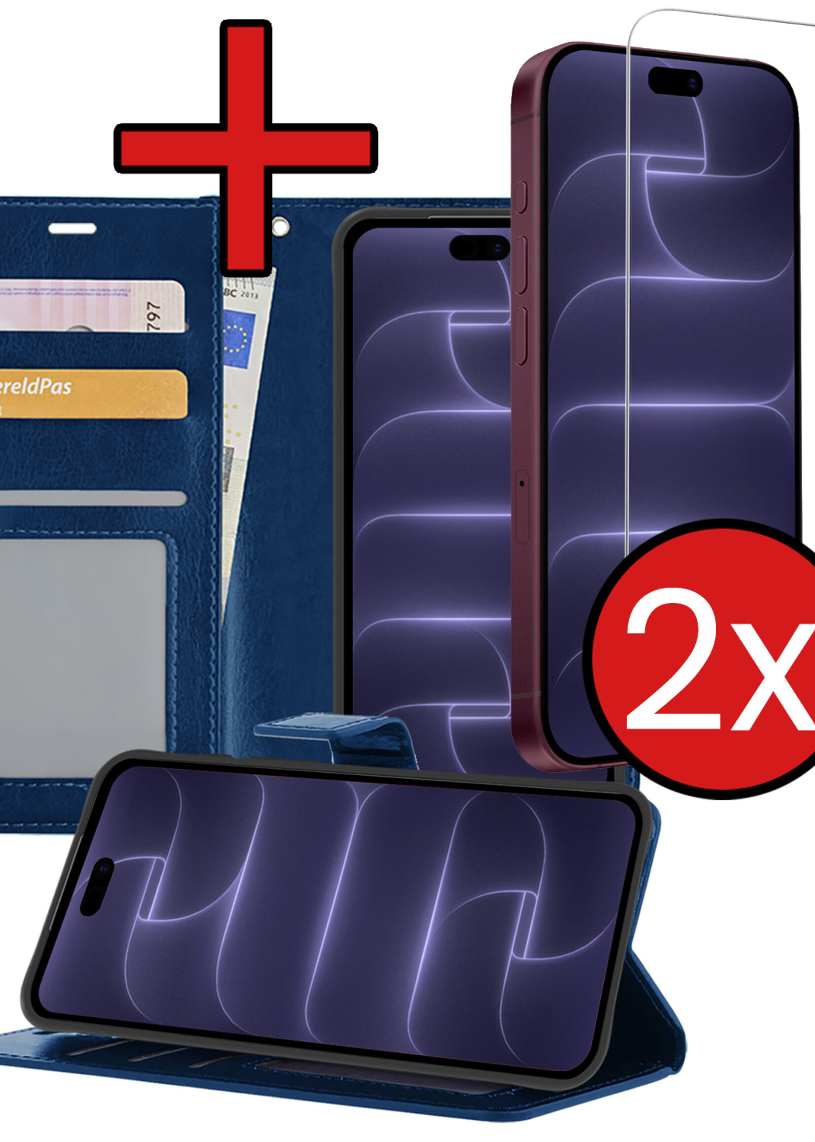 BTH BTH iPhone 18 Pro Hoesje Bookcase Met 2x Screenprotector - Donkerblauw