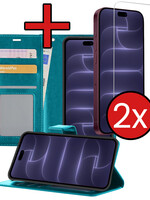 BTH BTH iPhone 18 Pro Hoesje Bookcase Met 2x Screenprotector - Turquoise