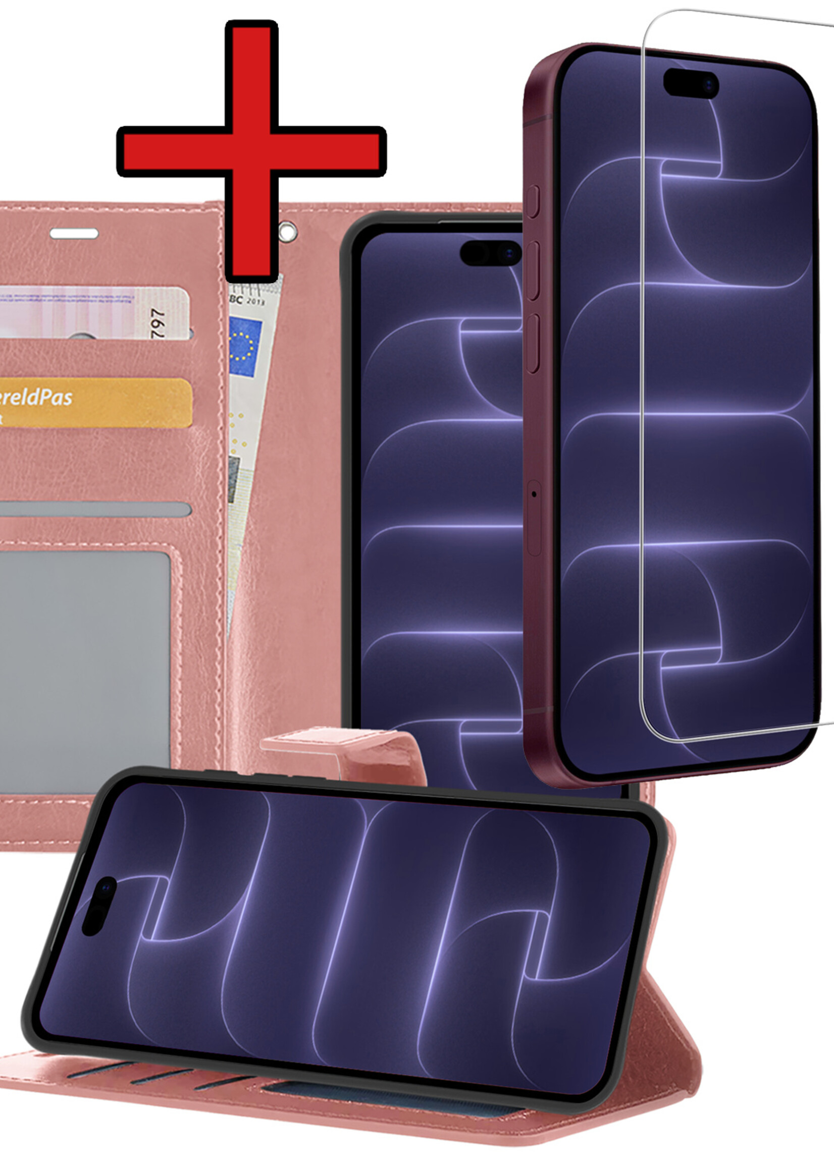 BTH BTH iPhone 18 Pro Max Hoesje Bookcase Met Screenprotector - Rose Goud