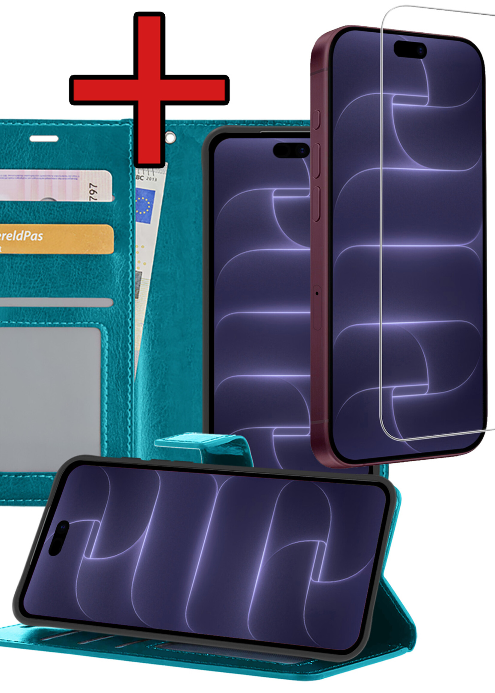 BTH BTH iPhone 18 Pro Max Hoesje Bookcase Met Screenprotector - Turquoise