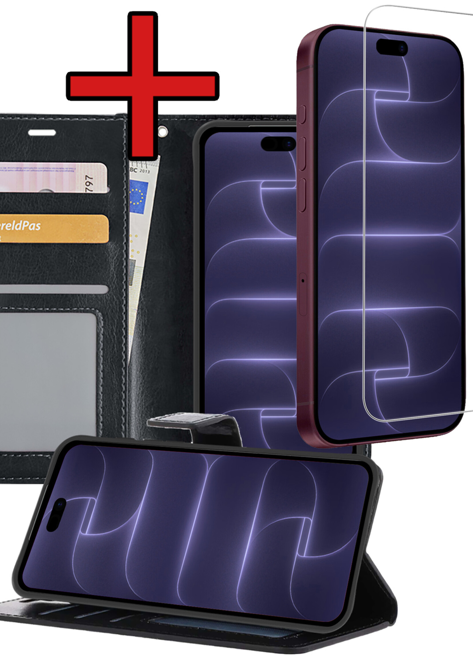 BTH BTH iPhone 18 Pro Max Hoesje Bookcase Met Screenprotector - Zwart
