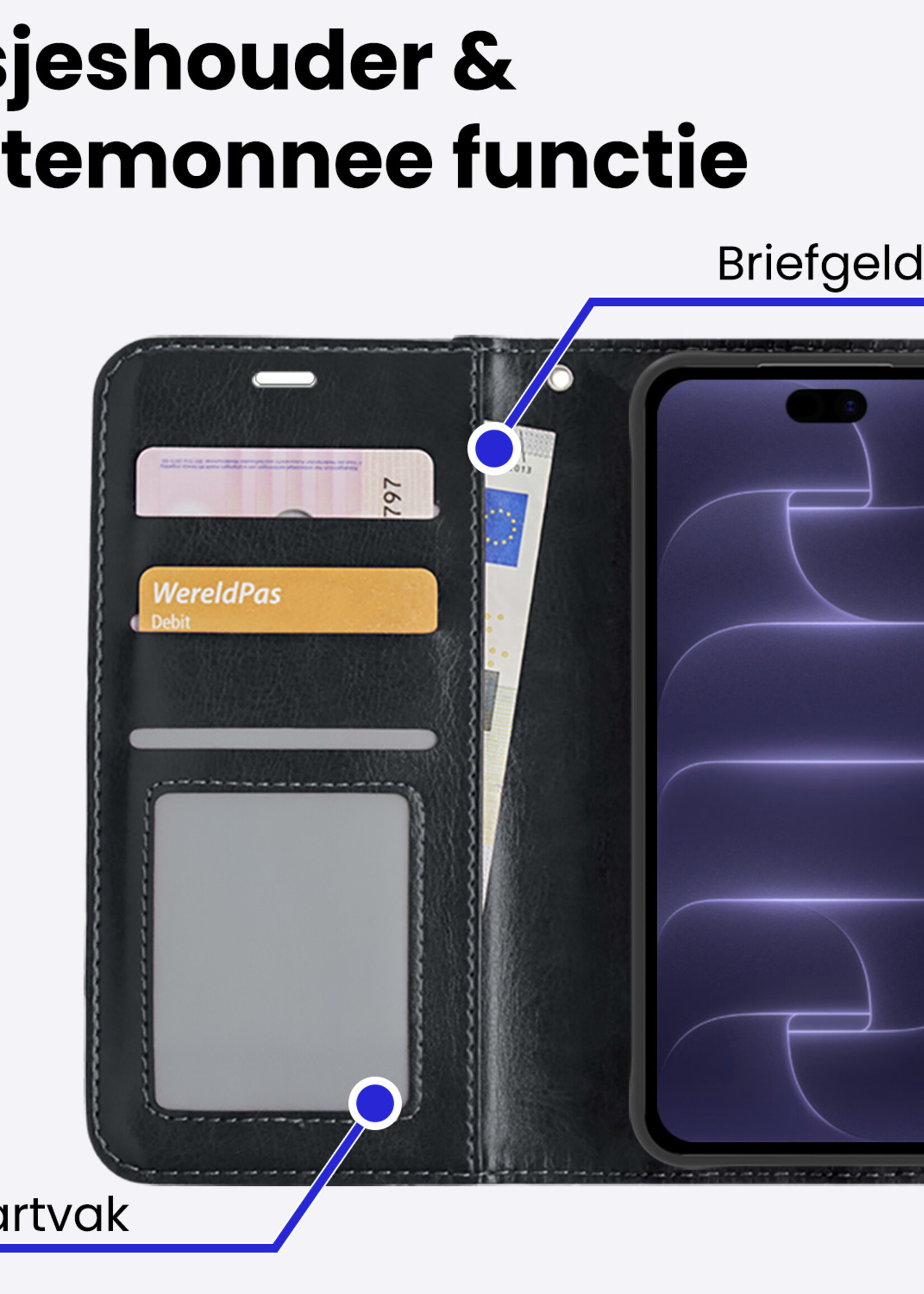 BTH BTH iPhone 18 Pro Max Hoesje Bookcase Met Screenprotector - Zwart
