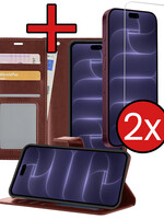 BTH BTH iPhone 18 Pro Max Hoesje Bookcase Met 2x Screenprotector - Bruin