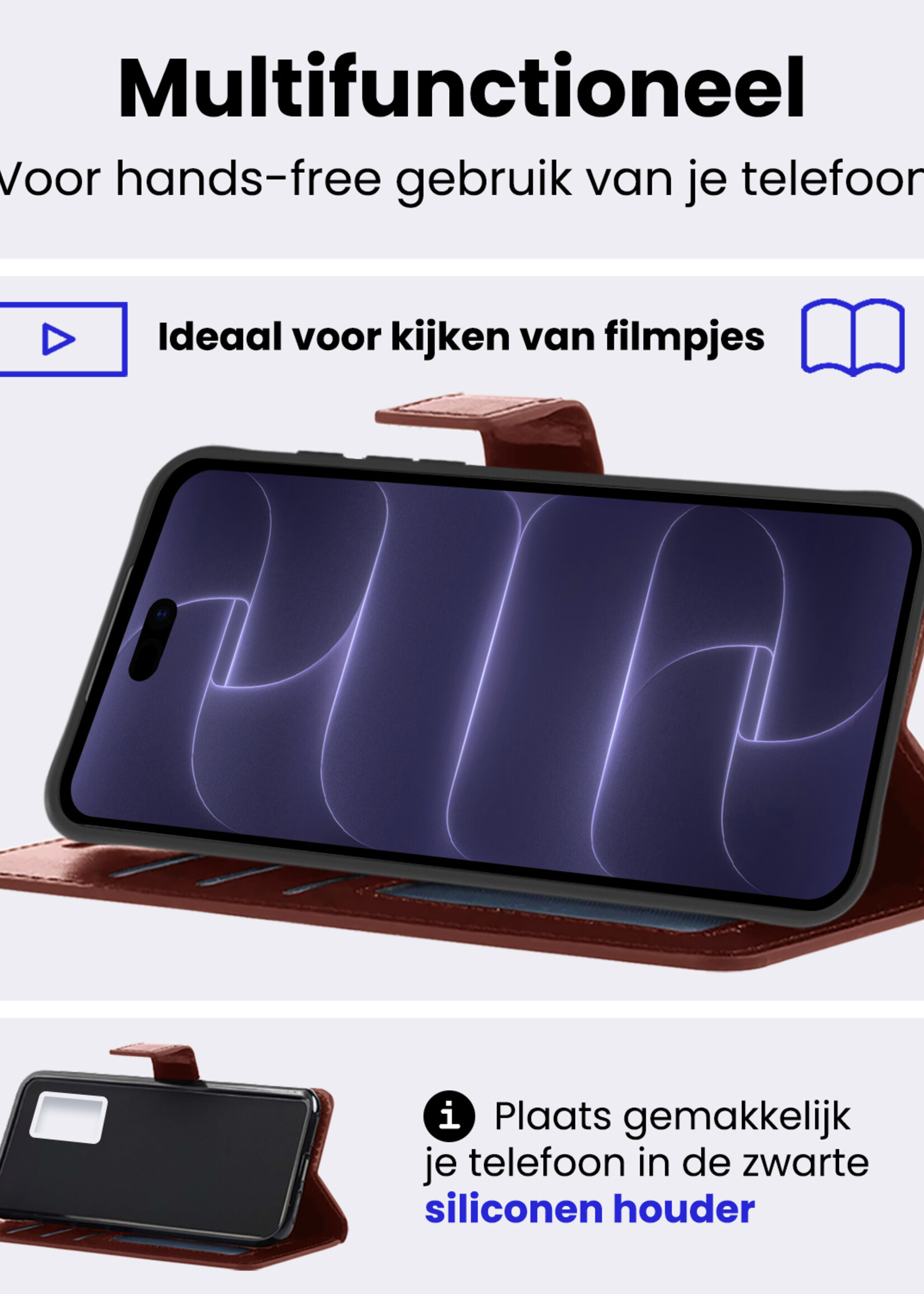 BTH BTH iPhone 18 Pro Max Hoesje Bookcase Met 2x Screenprotector - Bruin