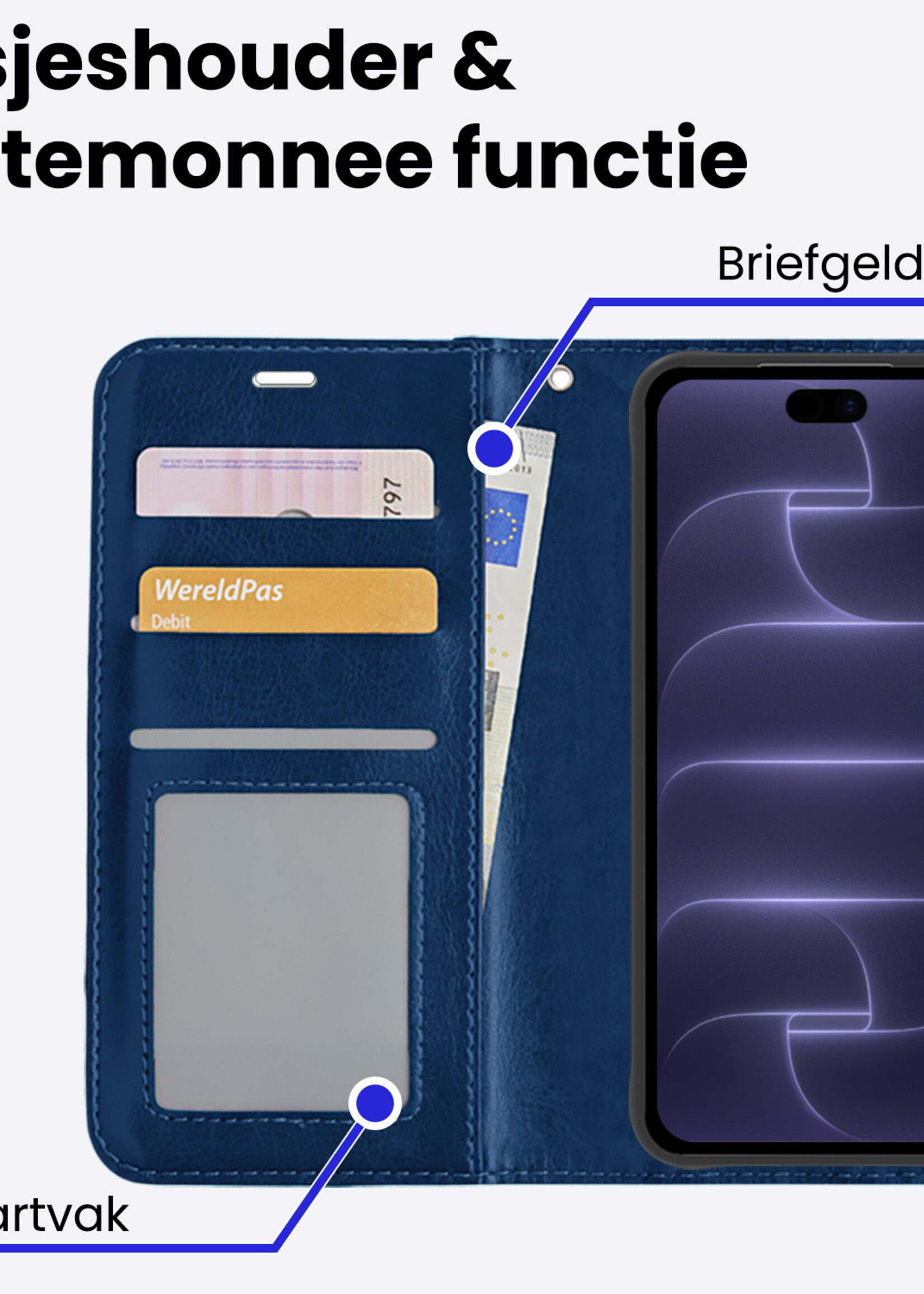 BTH BTH iPhone 18 Pro Max Hoesje Bookcase Met 2x Screenprotector - Donkerblauw