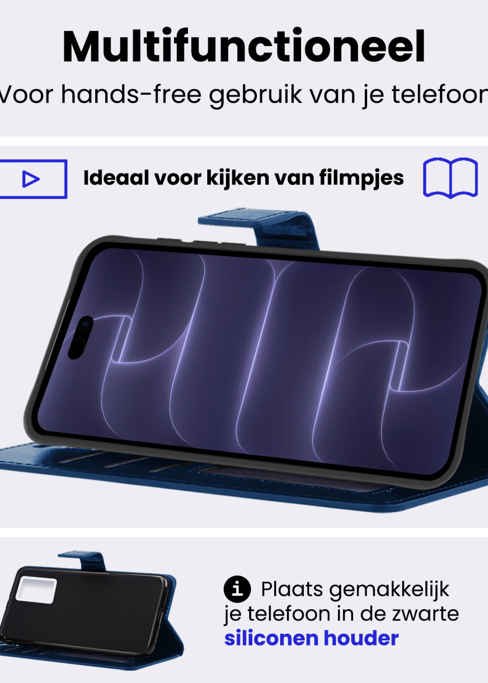 BTH BTH iPhone 18 Pro Max Hoesje Bookcase Met 2x Screenprotector - Donkerblauw