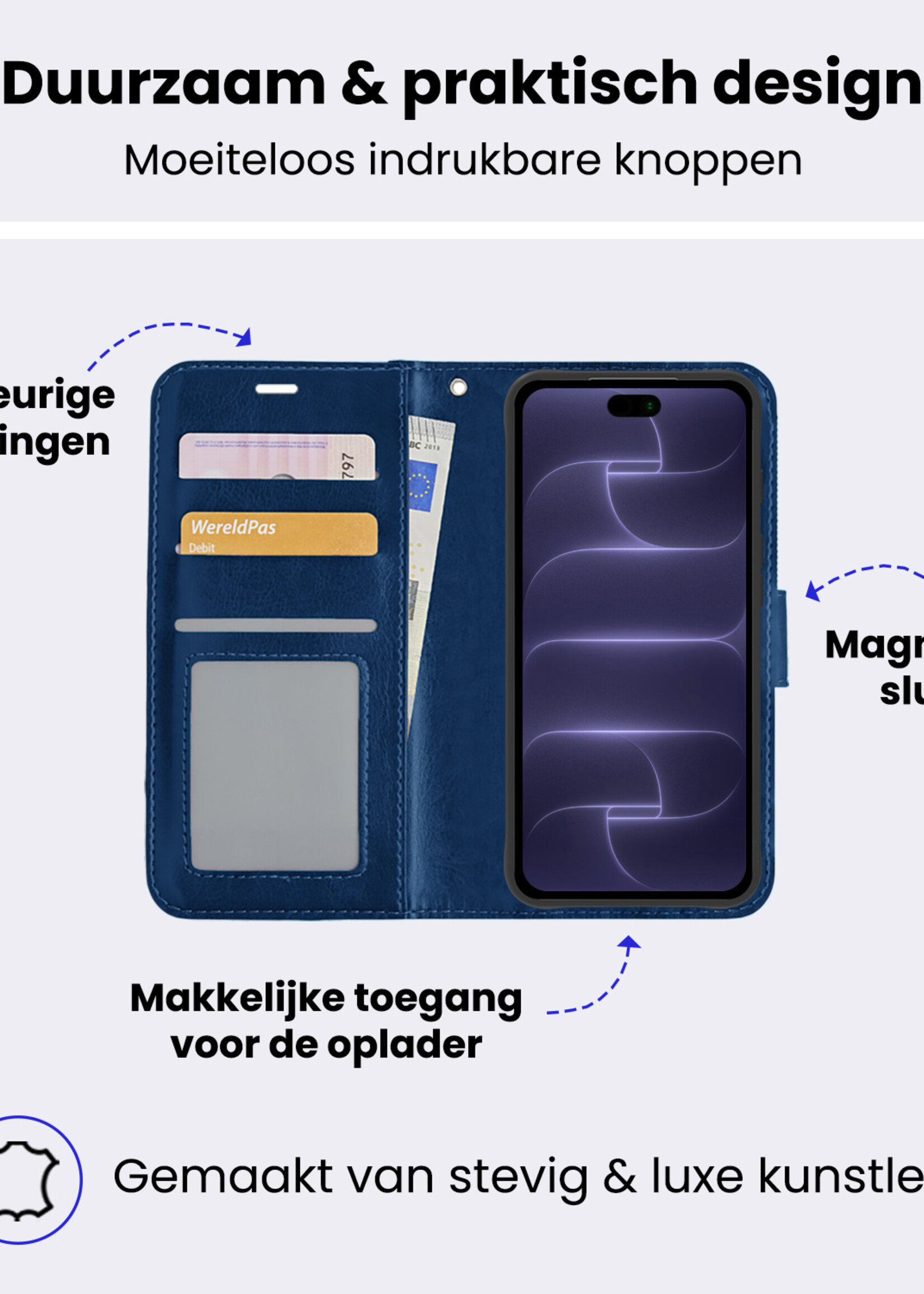 BTH BTH iPhone 18 Pro Max Hoesje Bookcase Met 2x Screenprotector - Donkerblauw
