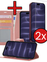 BTH BTH iPhone 18 Pro Max Hoesje Bookcase Met 2x Screenprotector - Rose Goud
