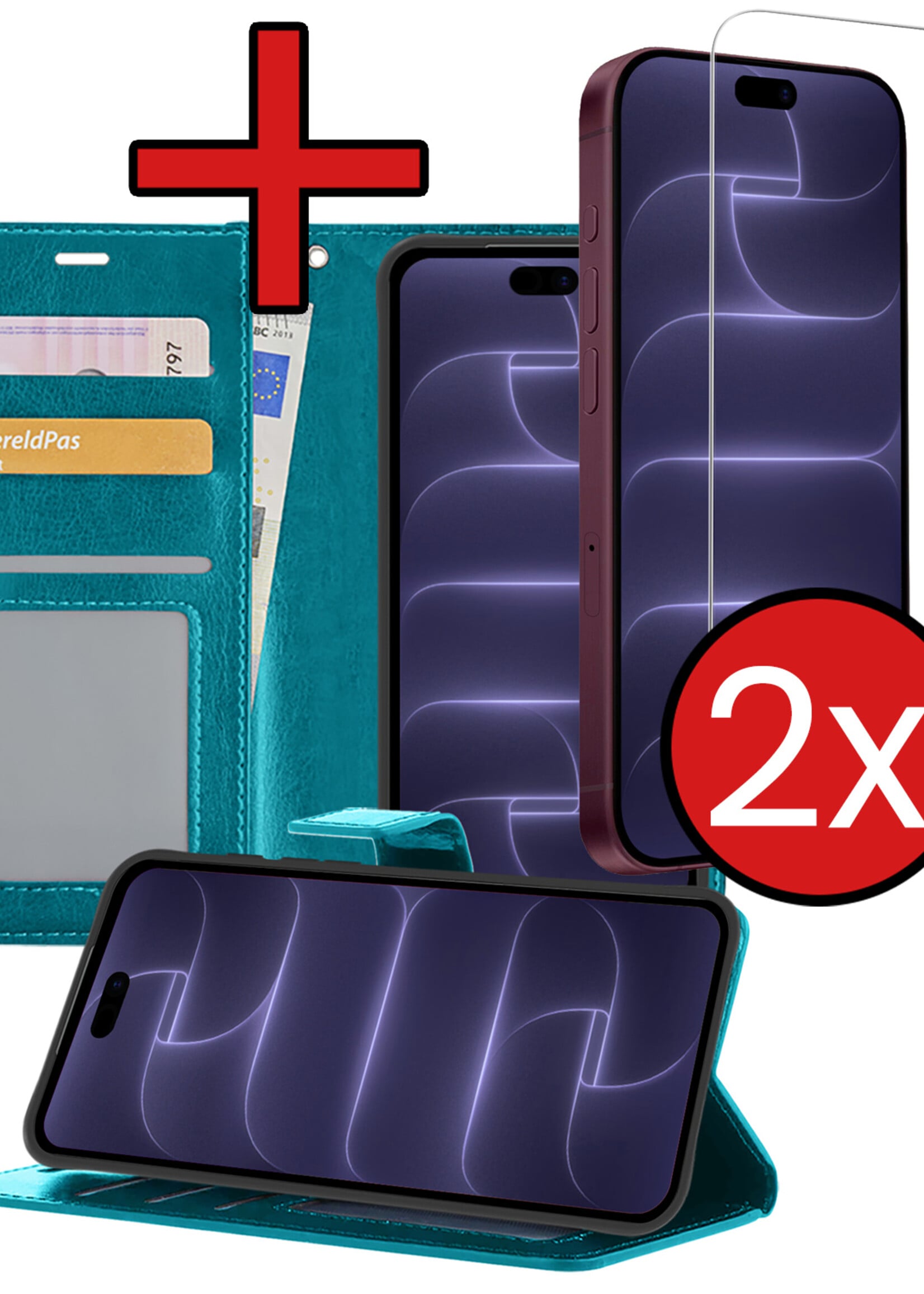 BTH BTH iPhone 18 Pro Max Hoesje Bookcase Met 2x Screenprotector - Turquoise
